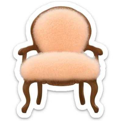 Chair with peach Mongolian curly fur seat with a vintage peach and white floral back and a natural wood frame sticker