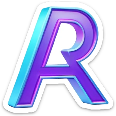 Futuristic emoji: the letters ‘R’ and ‘A’ (for Roxson AI) appearing as a holographic projection from a small device. Blue and purple neon glow, high-tech details, minimalistic background. sticker