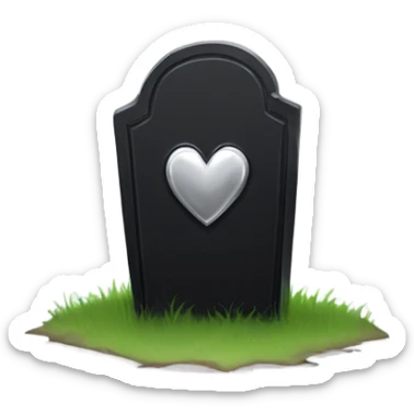 a black tombstone with the inscriptions in silver RIP and a silver heart in the center sticker