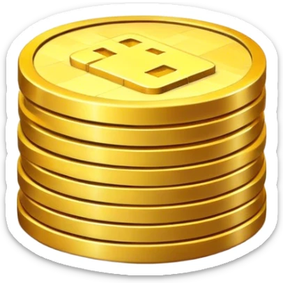 Clash of Clans aesthetic: Cinematic Playful Pixel 3D Coin Stack Portrait Emoji, rendered in a 3D vector-style similar to standard emojis with minimal shading and bold, simplified shapes. A compact, distinct form with signature details, softly glowing with a pixelated adventure charm. Simplified yet unmistakably iconic, highly detailed and consistent, glowing with a soft radiance and high shine. Stylized with a touch of classic pixel-art charm and a soft glowing outline, capturing the essence of a beloved gaming relic with a friendly, playful manner! sticker