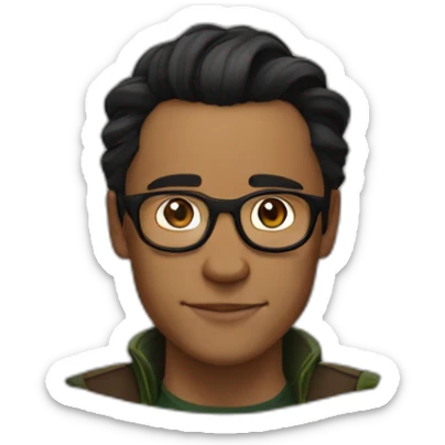Brown guy, Loki hairstyle, no facial hair, round transparent glasses sticker