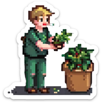 Man with food flying out of his mouth, spitting salad leaves sticker