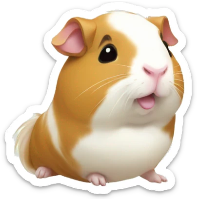Guineapig playing on a pile of veggies and fruit with a piece of cucumber in his mouth sticker