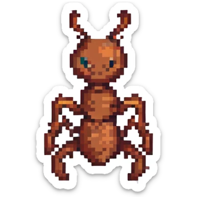 an emoji of an ant with body and legs made out of axes, pixel art style sticker