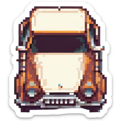 classic vintage car with blocky shapes and retro colors in pixel art style sticker