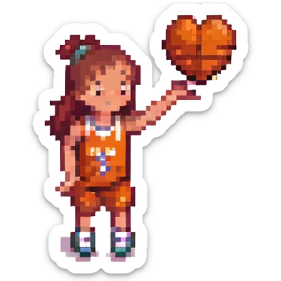basketball girl player, February theme, play with heart sticker