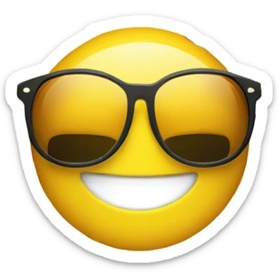 Bright, yellow, circular face, smiling wearing sunglasses with colorful confetti, reflected in them sticker