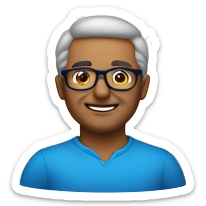 hombre de 50 años com gafas rectangulares pequeñas de color azul com pco pelo ojos marrones verdosos  sticker