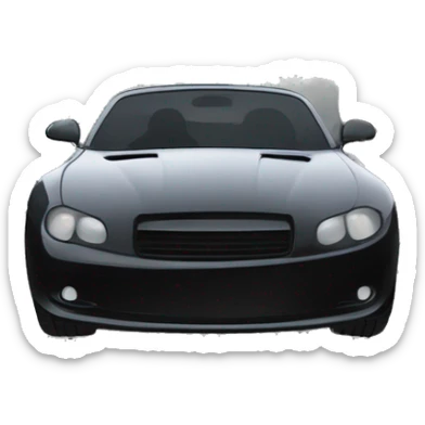"Far POV of a black sports car driving fast through the city. A white roadman in a black ski mask is visible inside through the car windows. The entire black car is in motion, with blurred city streets in the background. sticker