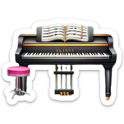 Icon for 50s American Musical Theater: a retro stage with neon lights, a classic microphone, musical notes, vintage theater curtains, and Broadway-style elements. Avoid focusing solely on the piano. Transparent background. sticker
