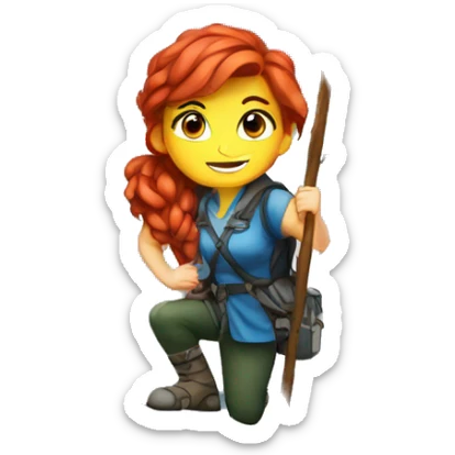 a red hair female mountaineer summitting EVEREST with greek flag sticker