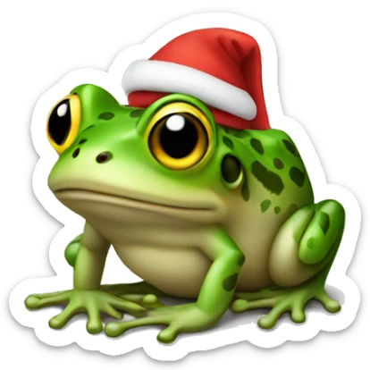 Frog with a yellow Santa hat sticker