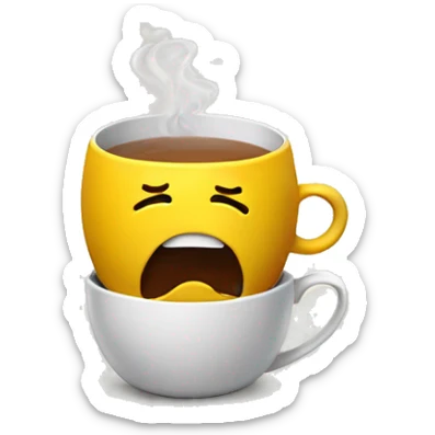 A stressed emoji siting in a cup of tea with lot of stress very tired, show a mess on his head representing stress  sticker