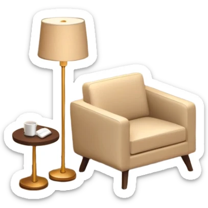 Isometric 3D corner of hotel room with modern floor lamp and modern beige armchair sticker