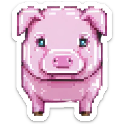 Minecraft pig, full body, pink blocky animal with square head and square body sticker