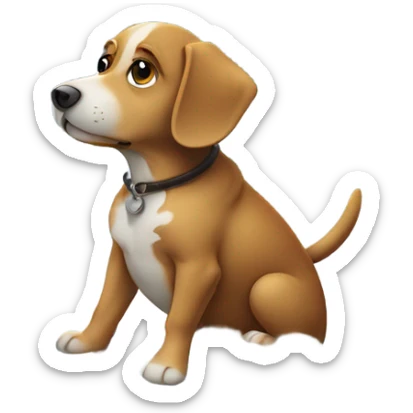 A French dog sitting in the sky on a cloud eating a bauggete sticker