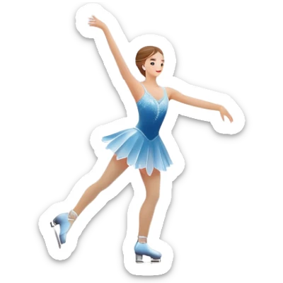 An icon showing a scenic ice rink with figure skater performing elegant moves under soft spotlight beams. Surrounded by audience stands and shimmering ice, the scene reflects harmony, grace, and the magic of figure skating. Transparent background included sticker