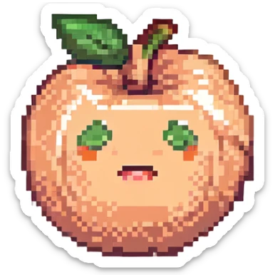 pixel art of a peach emoji styled as a butt, with bright colors and a cheeky expression sticker