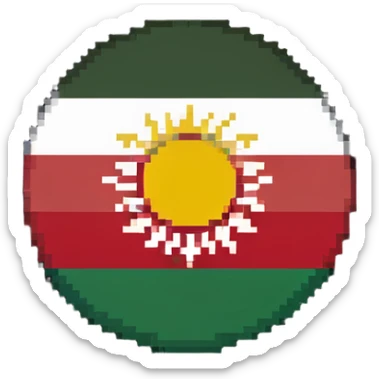 flag of Kurdistan with red, white and green horizontal stripes and a yellow sun symbol sticker