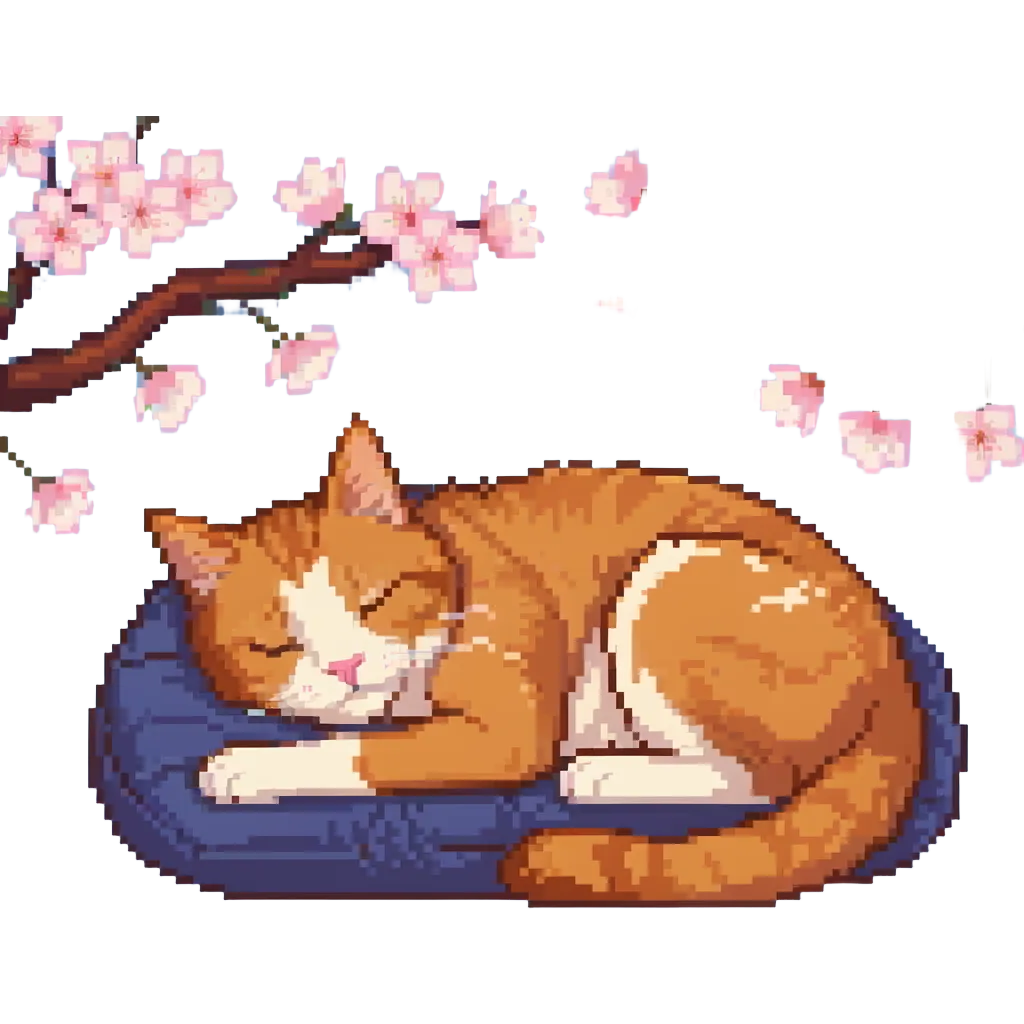 A ginger cat sleeping under the cherry blossoms emoji