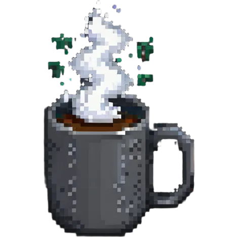 Pixel art coffee mug with steam emoji