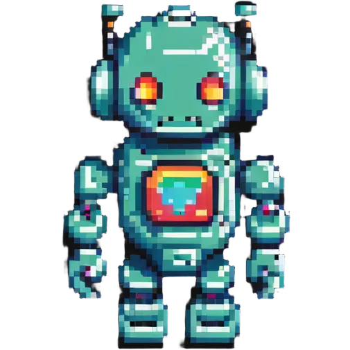 Pixelated robot coder, programming logo emoji