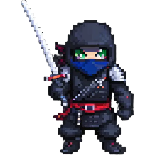 ninja holding a katana in pixel art style emoji