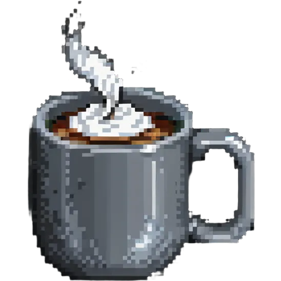 Pixel art coffee mug with steam emoji