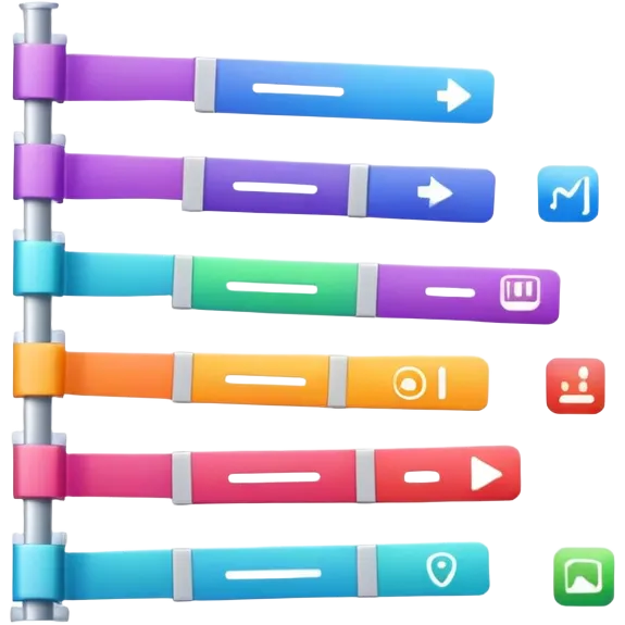 Video editing timeline with multiple clips, showing a horizontal timeline with colorful video segments and a playhead emoji