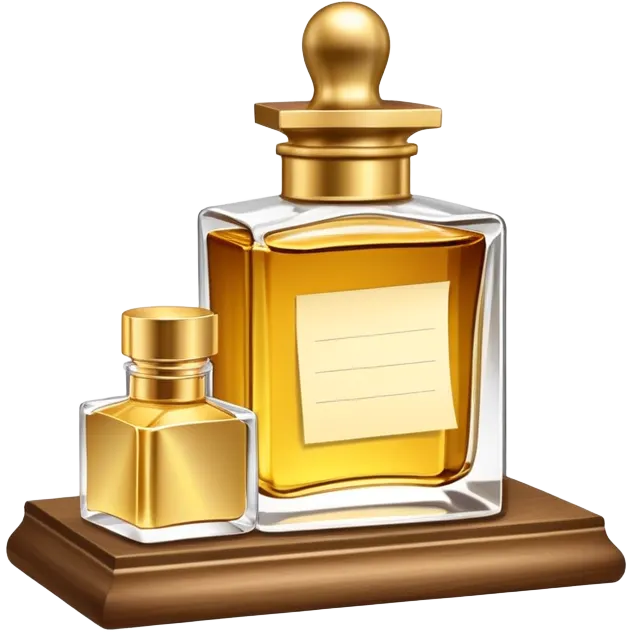 luxurious serum bottle with fancy label on a shelf, blank sticky note nearby emoji