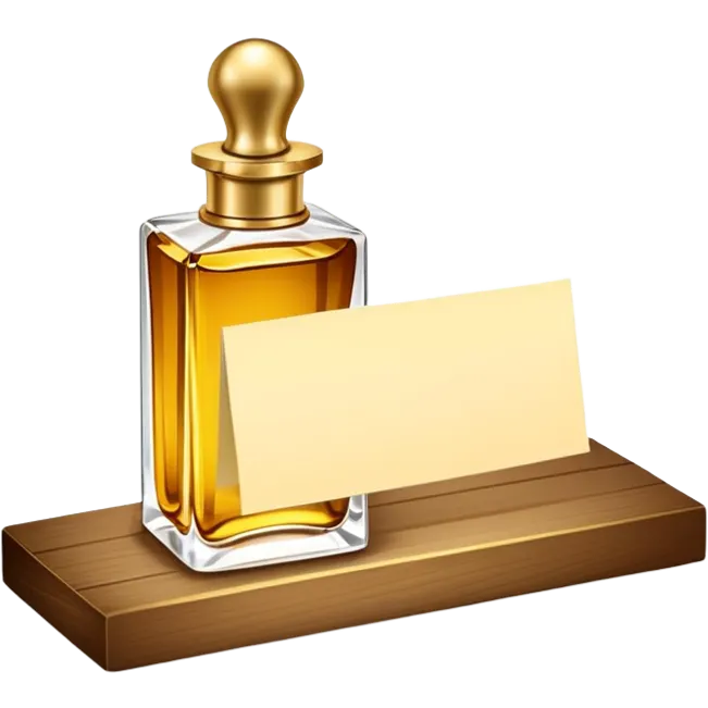 luxurious serum bottle with fancy label on a shelf, blank sticky note nearby emoji