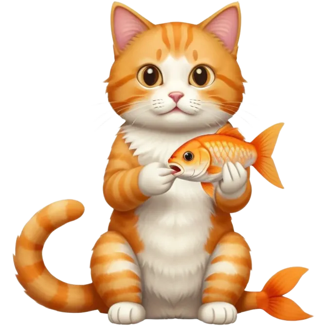 cat full body sitting eating a fish emoji