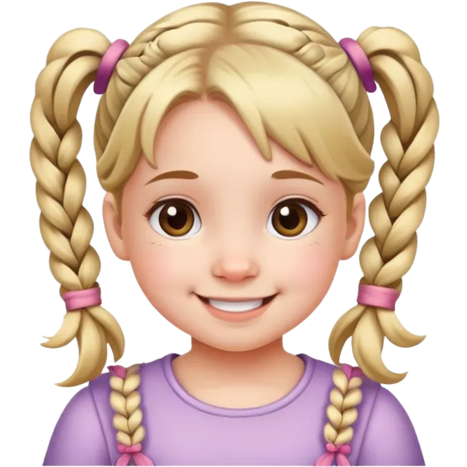 Little girl with pigtails and a cute smile emoji
