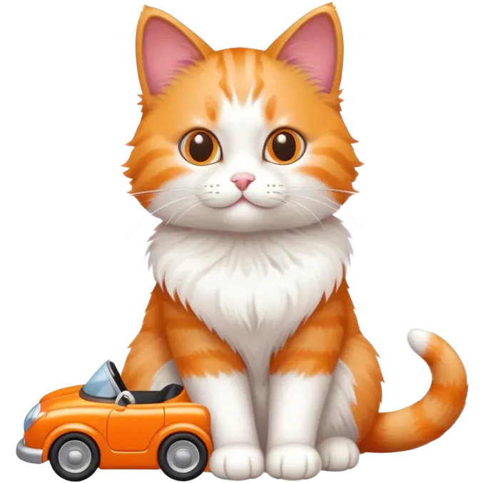 cat full body sitting and playing with a toy car emoji