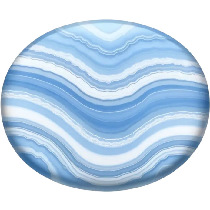 Oval blue lace agate with ethereal sky blue and white banded patterns resembling lace emoji