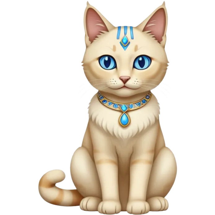 Egyptian cat full body sitting with blue eyes emoji