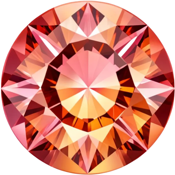 Round cut Padparadscha sapphire with sunset orange-pink hue and sparkling facets emoji