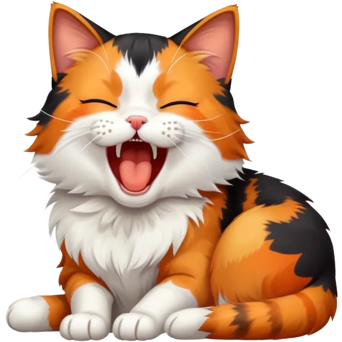 sleepy calico cat yawning emoji