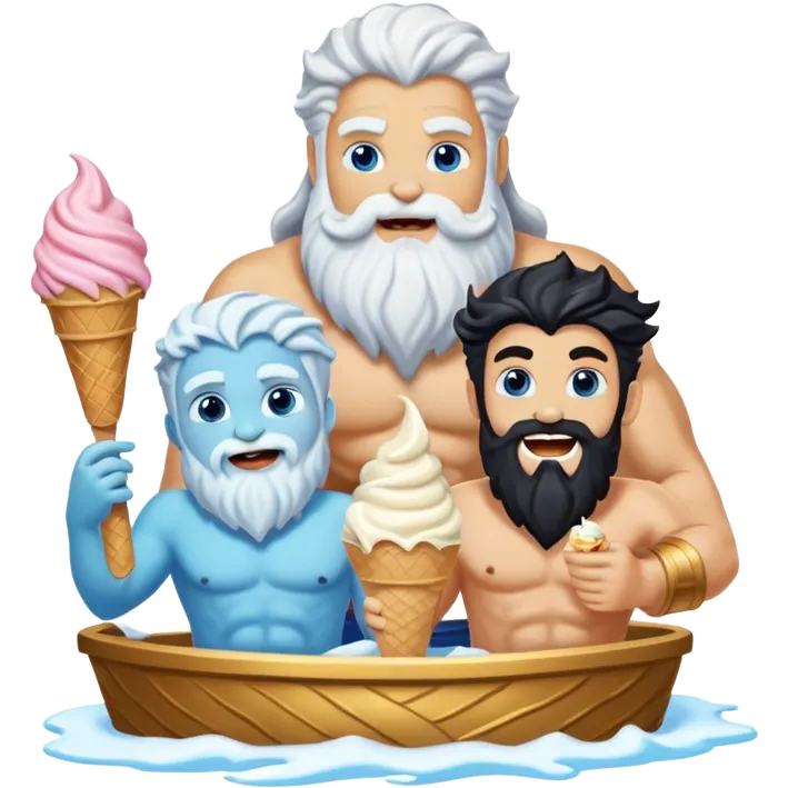 Zeus, Poseidon, and Hades happily eating ice cream emoji