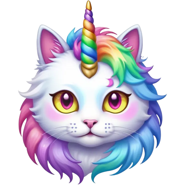 Unicorn cat hybrid with rainbow fur and glowing eyes emoji