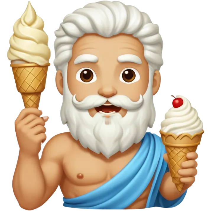happy Zeus eating white ice cream holding thunderbolt emoji
