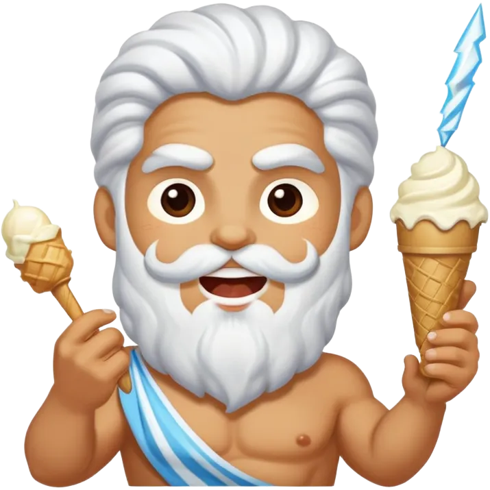 happy Zeus eating white ice cream holding thunderbolt emoji