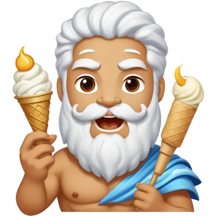 happy Zeus eating white ice cream holding thunderbolt emoji
