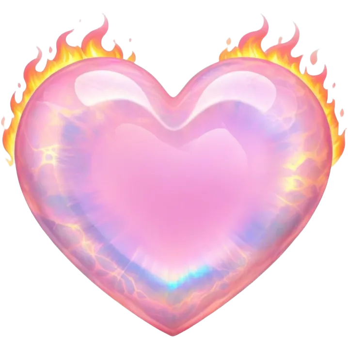 Heart-shaped pink opal gemstone with holographic fire patterns inside emoji