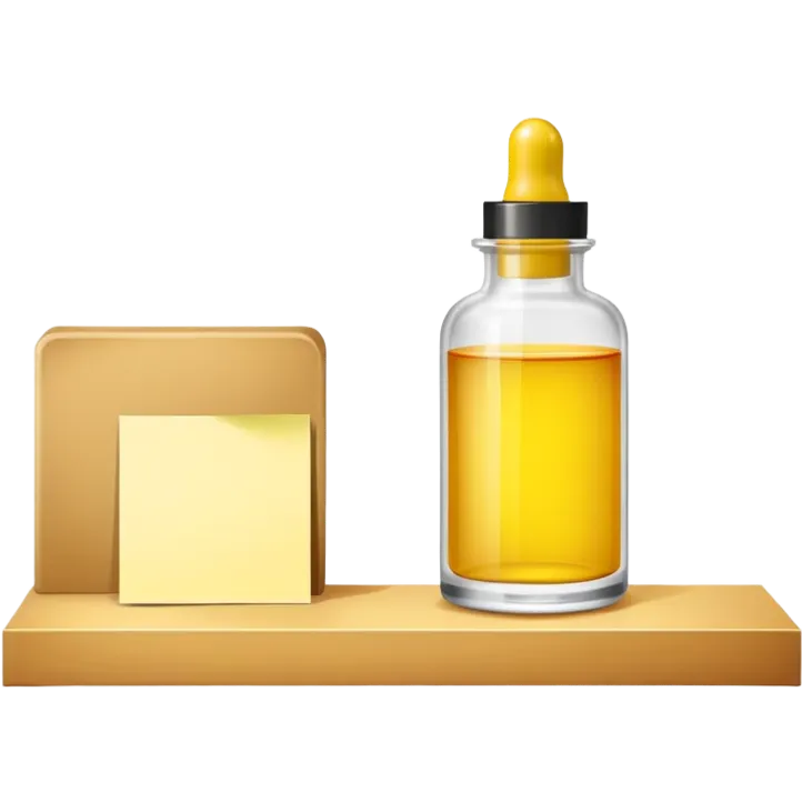 shelf with one serum bottle and a blank sticky note emoji