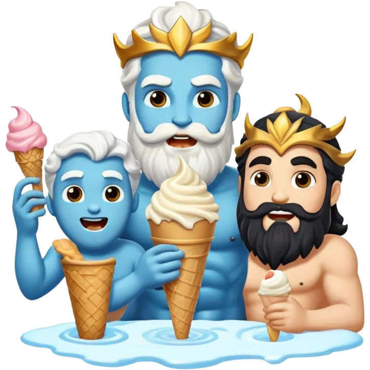 Zeus, Poseidon, and Hades happily eating ice cream emoji