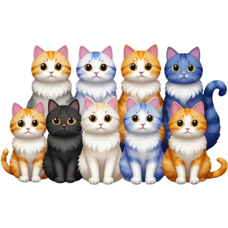 cats sitting in a row looking curious emoji