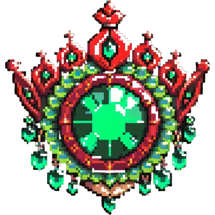 Crown-shaped member badge with green gemstones transitioning to red rubies at the tips emoji