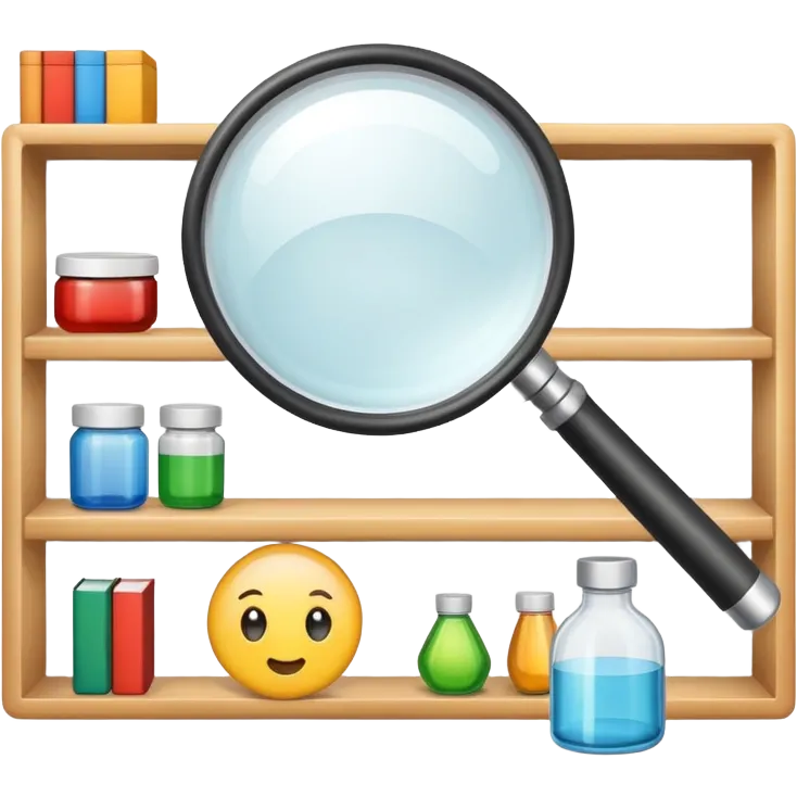 magnifying glass over product shelf searching for last item emoji