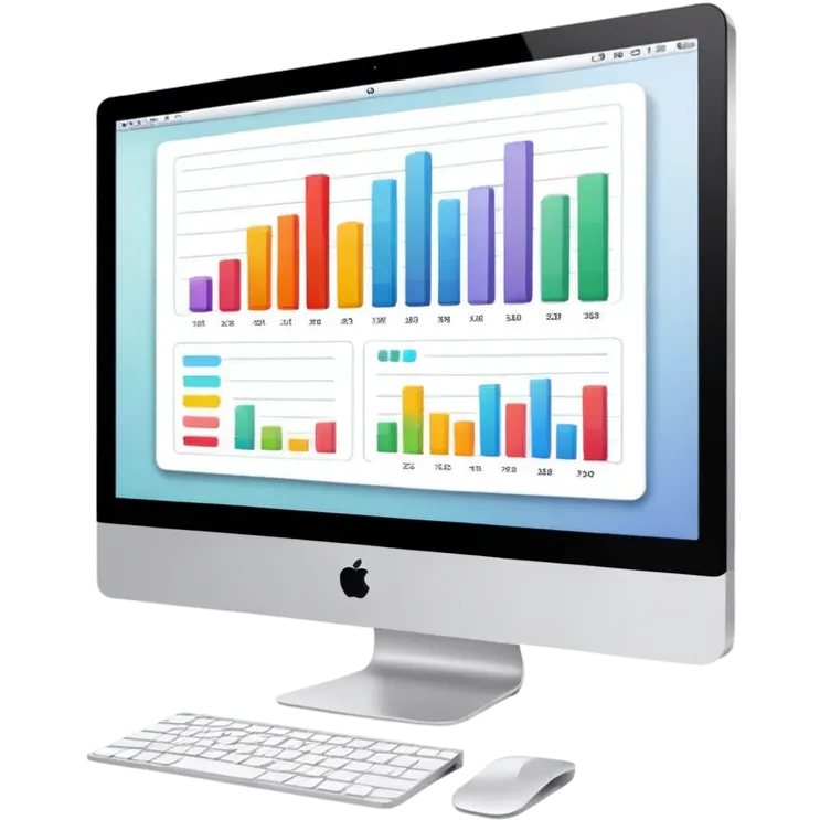 iMac computer with bar charts on the screen emoji